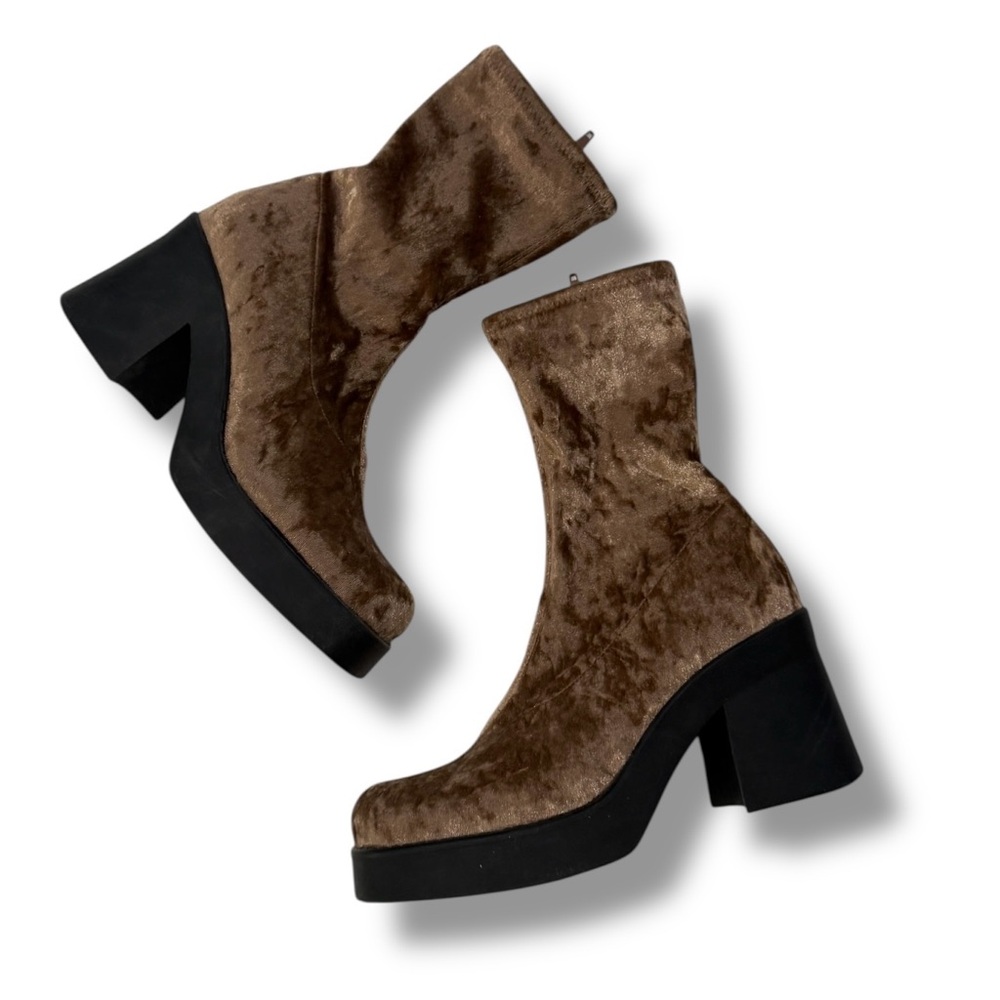 Steve Madden Klayton Mocha Crush Velvet Platform  Ankle Sock Boots Size 10 New